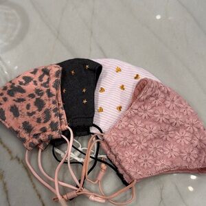 Lele Sadoughi Pink and Black Patterned Face Masks Set